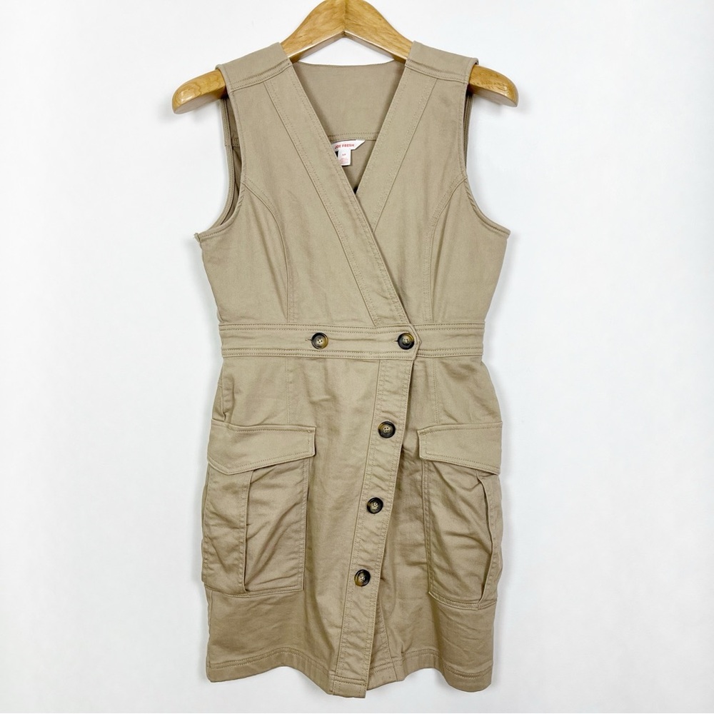 Joe Fresh Tan Safari Cargo Sleeveless Wrap Dress Size‎ Small